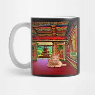 Eckhart Tolle Zen Master Cat Laying in a Thailand Temple Mug